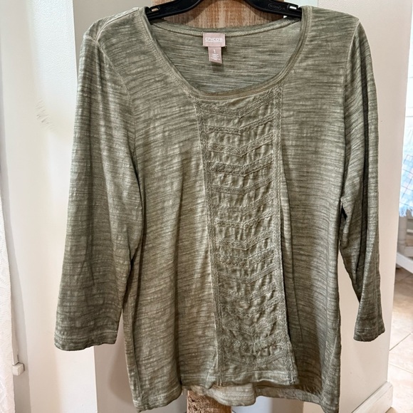 Chico's Relaxed Green Ribbed Blouse - Picture 1 of 3